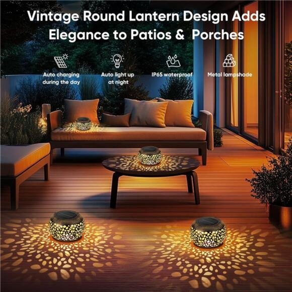 Outdoor solar lanterns waterproof metal garden lights tabletop porch yard decor - Picture 5 of 7